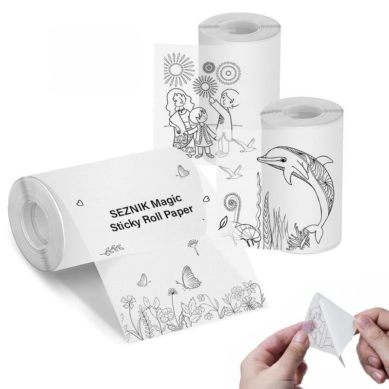 SEZNIK Magic Paper Translucent Self-Adhesive Thermal Paper Rolls | Continuous 57mm Width, 2-inch | Compatible with Most Mini Printers (Pack of 3 Rolls) - Image 1