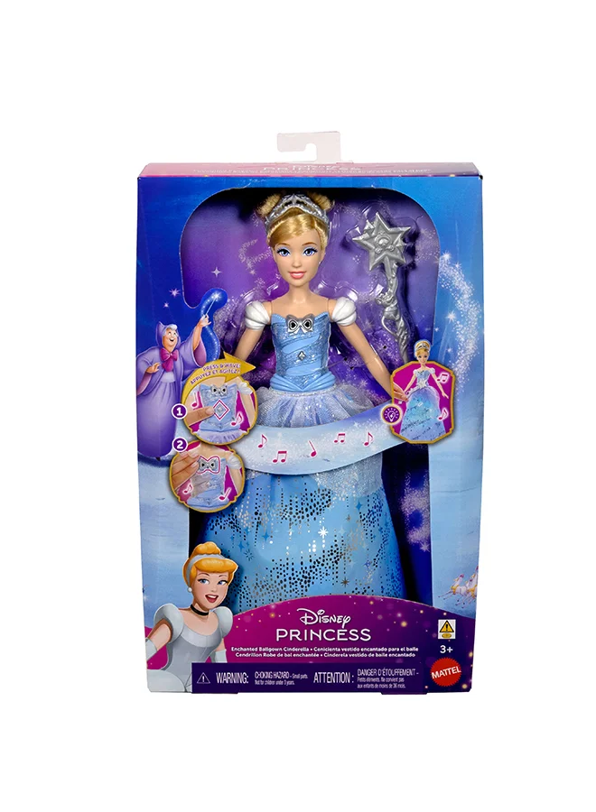 Disney Princess Cinderella Light-Up Dress Fashion Doll With Sounds & Magic Wand Activation, Enchanted Ballgown Cinderella Inspired By Movie