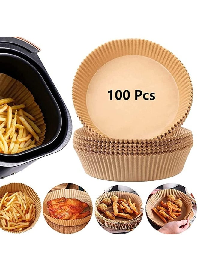 SHOWAY 100 PCS Air Fryer Disposable Paper Liner, Non stick Disposable Air Fryer Liners, Baking Paper for Air Fryer Water proof, Oil proof, Parchment for Baking Roasting Microwave 20cm, Nature  - Image 1