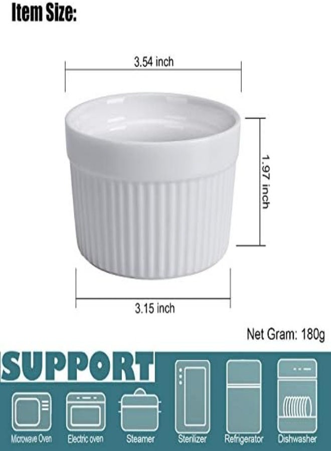 AKDC مجموعة من 8 أوعية رامكين من AKDC، 6 أونصة، أطباق رامكين كريم بروليه، أطباق سوفليه، أوعية رامكين من البورسلين آمنة للاستخدام في الفرن للكاسترد، وكعك الحمم البركانية، والبودنج، والفطائر، والحلويات الصغيرة، والمربى والآيس كريم، أوعية رامكين للخبز - Image 4