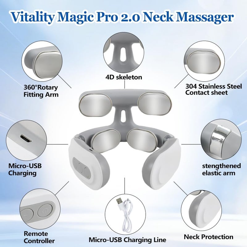 SEILETOO Vitality Magic Pro 2.0 Neck Massager, Upgraded 4-Head Intelligent Electric Neck Massager, Neck Massagers for Muscles with 6 Vibration Modes & 16 Intensity Levels, Promotes Muscle Relaxation - Image 2