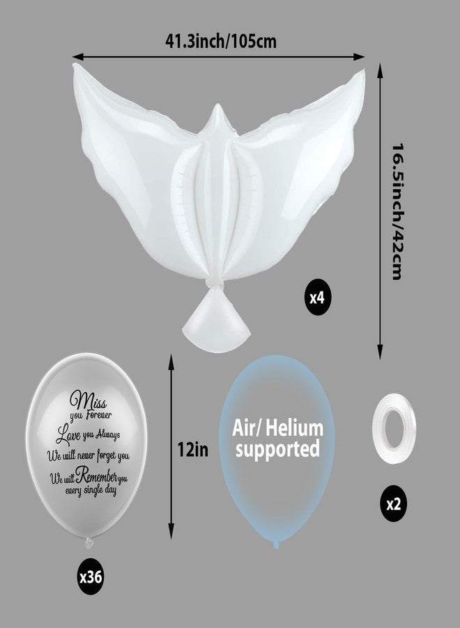 سكايليتي مجموعة سكايليتي المكونة من 36 قطعة من بالونات الذكرى مع 4 بالونات حمامة السلام لإطلاق إمدادات الهيليوم التذكارية في السماء للجنازات والذكرى السنوية وخدمات التأبين (شفافة) - Image 2