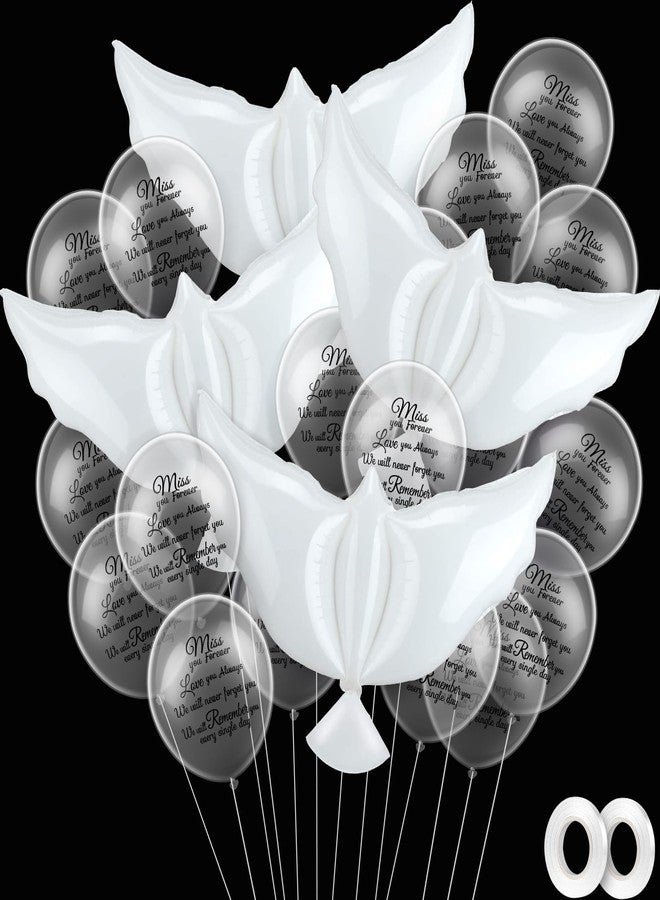 سكايليتي مجموعة سكايليتي المكونة من 36 قطعة من بالونات الذكرى مع 4 بالونات حمامة السلام لإطلاق إمدادات الهيليوم التذكارية في السماء للجنازات والذكرى السنوية وخدمات التأبين (شفافة) - Image 1