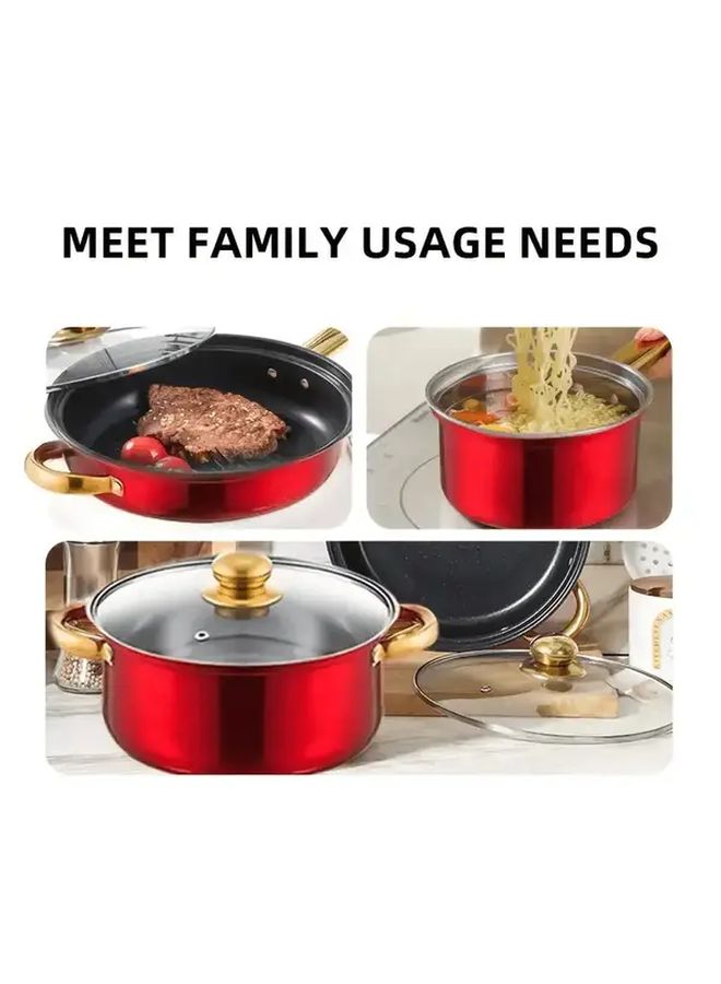 Golden 6 Piece Non Stick Stainless Steel Cookware Set Induction Compatible - Image 4