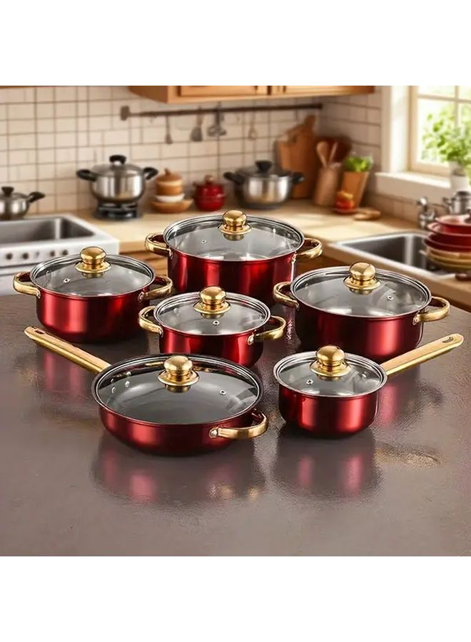 Golden 6 Piece Non Stick Stainless Steel Cookware Set Induction Compatible - Image 2