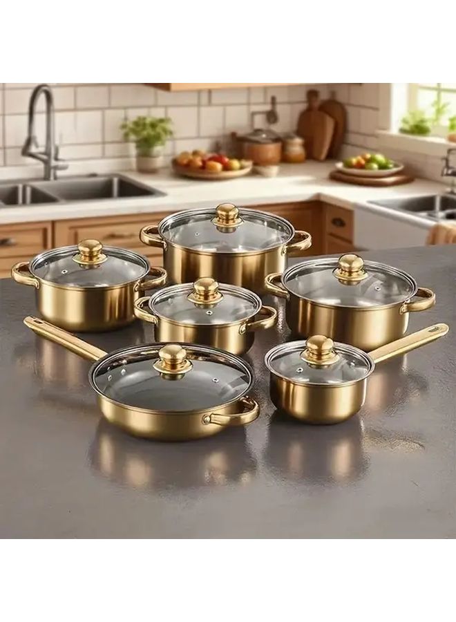 Golden 6 Piece Non Stick Stainless Steel Cookware Set Induction Compatible - Image 1