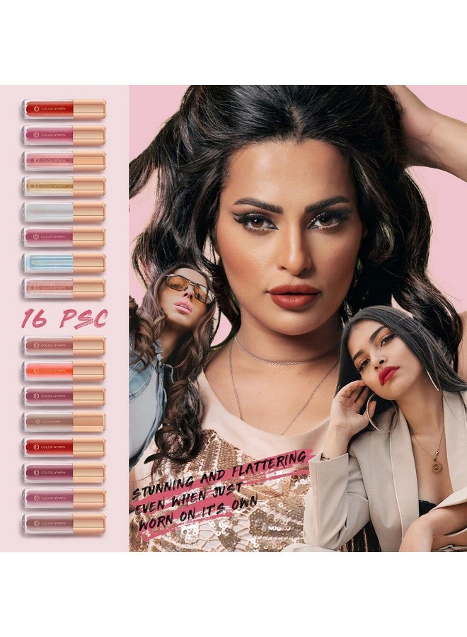COLOR NYMPH 16 Pcs Lip Glosses Collection Shimmery Lip Glosses For Women And Girls Long Lasting Color Lip Gloss Set With Rich Varied Colors (Iridescent Pink) - Image 3