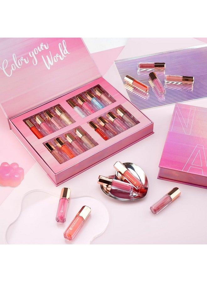 COLOR NYMPH 16 Pcs Lip Glosses Collection Shimmery Lip Glosses For Women And Girls Long Lasting Color Lip Gloss Set With Rich Varied Colors (Iridescent Pink) - Image 1