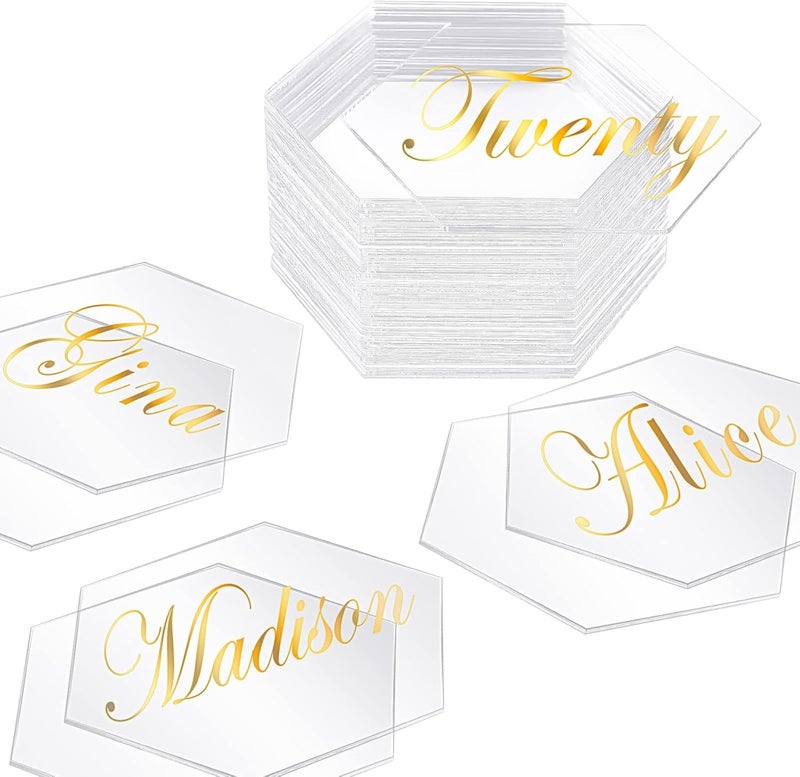 TPGP 80 Pcs Clear Acrylic Hexagon Place Cards for Weddings and Parties - Image 1