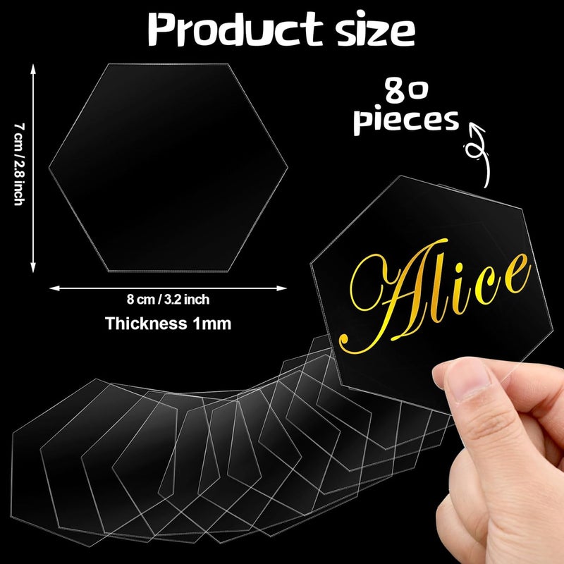 TPGP 80 Pcs Clear Acrylic Hexagon Place Cards for Weddings and Parties - Image 2