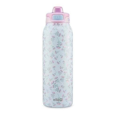 Ello Pop Fill 32oz Stainless Steel Water Bottle with QuickFill Technology Double Walled and Vacuum Insulated Metal Leak Proof Locking Lid Straw and Chug Reusable BPA Free Serene Bloom - Image 1