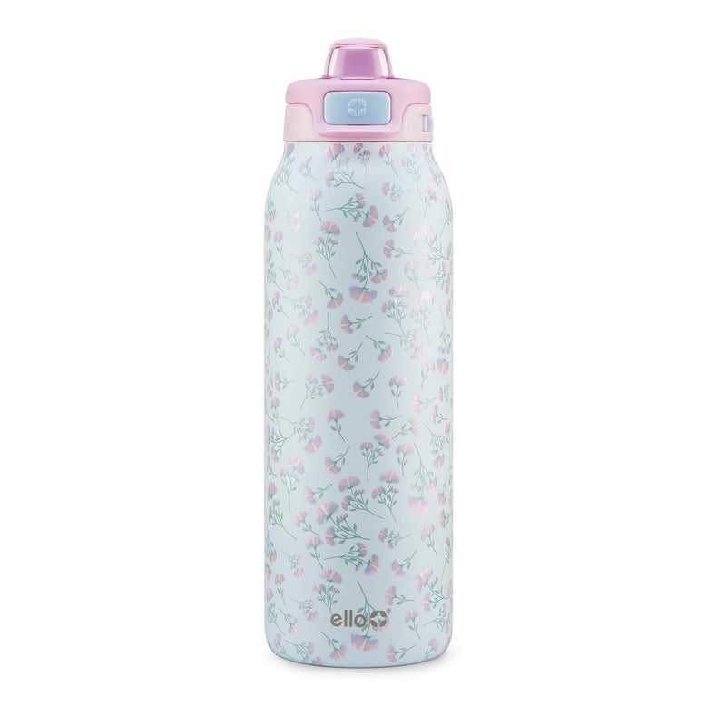 Ello Pop Fill 32oz Stainless Steel Water Bottle with QuickFill Technology Double Walled and Vacuum Insulated Metal Leak Proof Locking Lid Straw and Chug Reusable BPA Free Serene Bloom - Image 2