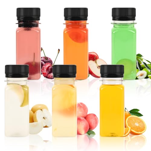 zandfelo 12 Pcs 2 oz Plastic Juice Bottles, Mini Plastic Bottles with Black Lids, Reusable Beverage Container, Mini Containers for Juice, Milk or Other Drinks - Image 4