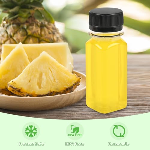 zandfelo 12 Pcs 2 oz Plastic Juice Bottles, Mini Plastic Bottles with Black Lids, Reusable Beverage Container, Mini Containers for Juice, Milk or Other Drinks - Image 3