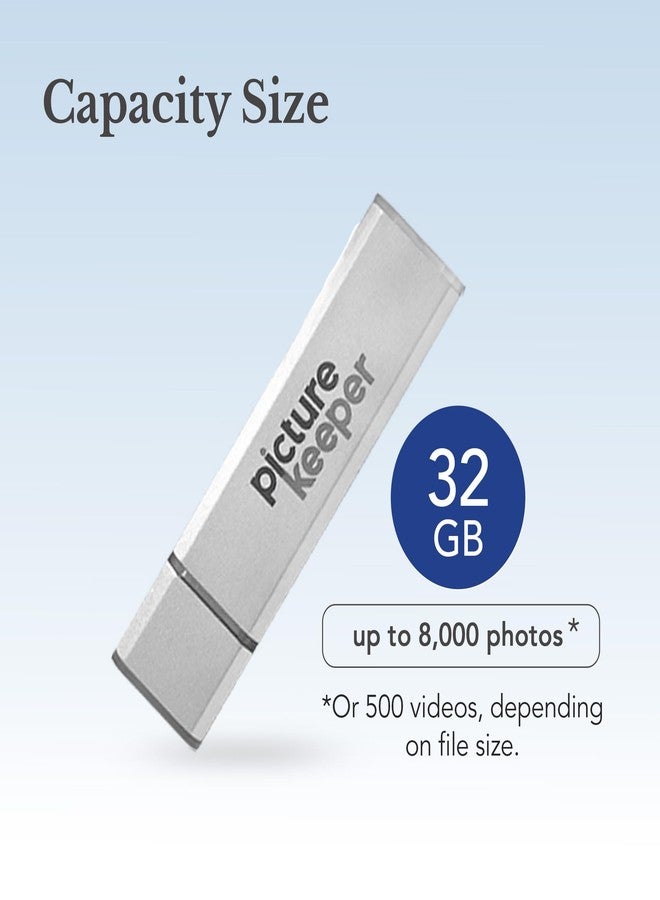 بكتشر كيبر برنامج Picture Keeper لأجهزة Mac و PC - ذاكرة فلاش USB بسعة 32 جيجابايت لحفظ الصور والفيديوهات وجهات الاتصال، بالإضافة إلى ذاكرة تخزين احتياطية لأجهزة الكمبيوتر المحمولة والمكتبية وأجهزة MacBook - 32 جيجابايت، فضي - Image 4