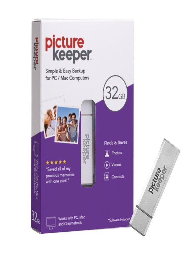 بكتشر كيبر برنامج Picture Keeper لأجهزة Mac و PC - ذاكرة فلاش USB بسعة 32 جيجابايت لحفظ الصور والفيديوهات وجهات الاتصال، بالإضافة إلى ذاكرة تخزين احتياطية لأجهزة الكمبيوتر المحمولة والمكتبية وأجهزة MacBook - 32 جيجابايت، فضي - Image 1