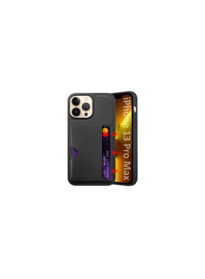 CATANES iPhone 13 Pro Max Case Leather Antifingerprint Cover with Wallet Card Slot Shell, Side Insert Card Holder, Anti Fall Protection - Black  - Image 1