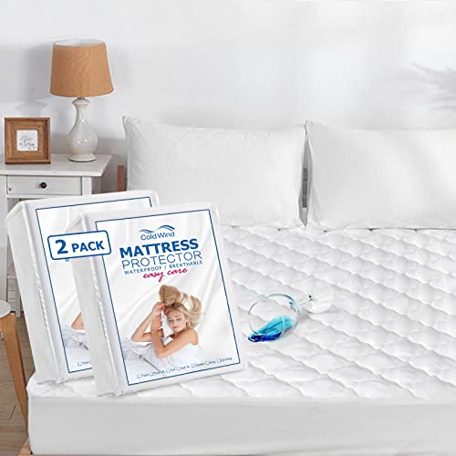Coldwind 2 Pack Full Mattress Pad Waterproof Mattress Protector, Quilted Full Size Mattress Cover Fitted for Adults, Deep Pocket Mattress Protector Up to 18 inches, White (Cover Only) - Image 1