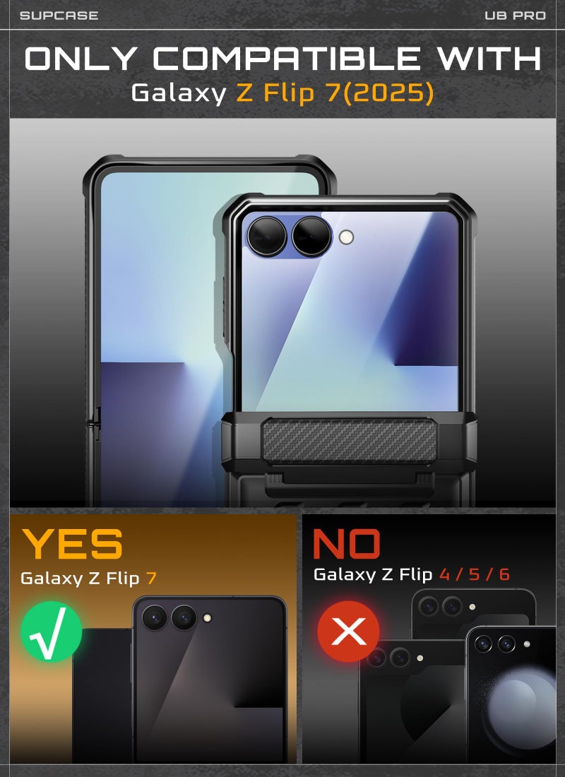 SUPCASE for Samsung Galaxy Z Flip 7 Case with Built-in Stand & Belt-Clip (Unicorn Beetle Pro), [Hinge Protection] [Front Tempered Glass Screen Protector] Full Body Military-Grade Phone Cover, Black - Image 2