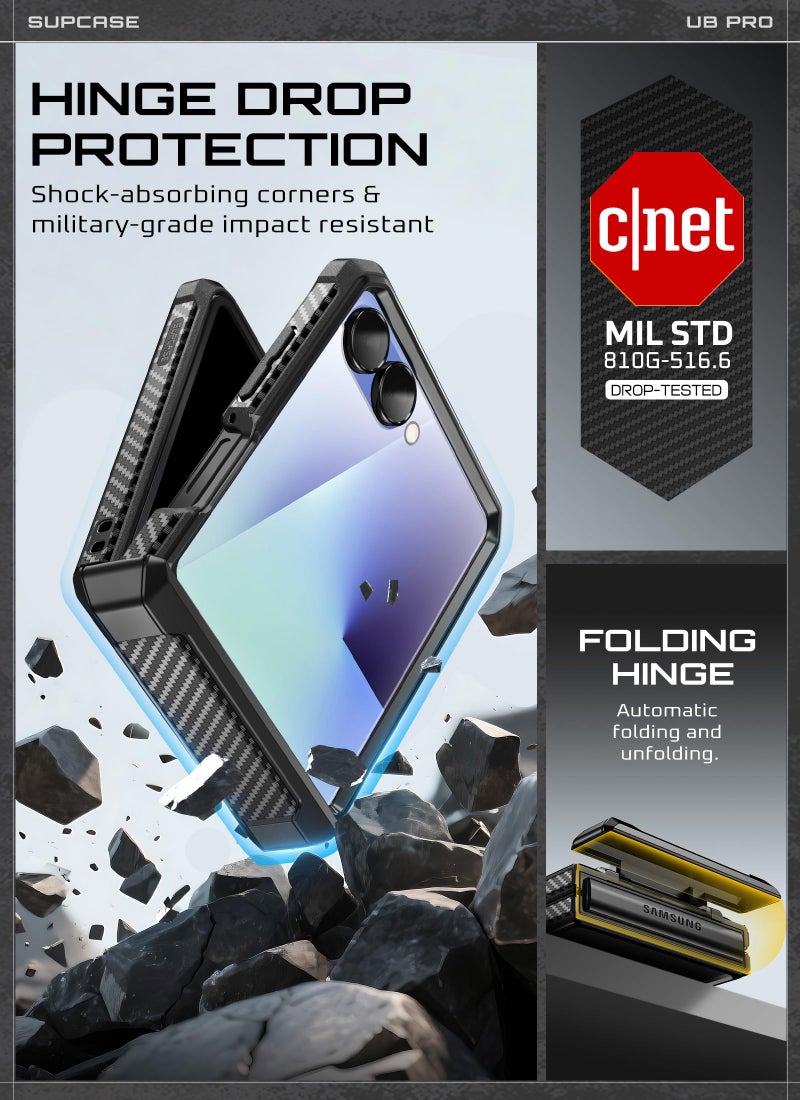 SUPCASE for Samsung Galaxy Z Flip 7 Case with Built-in Stand & Belt-Clip (Unicorn Beetle Pro), [Hinge Protection] [Front Tempered Glass Screen Protector] Full Body Military-Grade Phone Cover, Black - Image 3