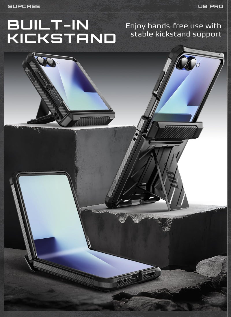 SUPCASE for Samsung Galaxy Z Flip 7 Case with Built-in Stand & Belt-Clip (Unicorn Beetle Pro), [Hinge Protection] [Front Tempered Glass Screen Protector] Full Body Military-Grade Phone Cover, Black - Image 4