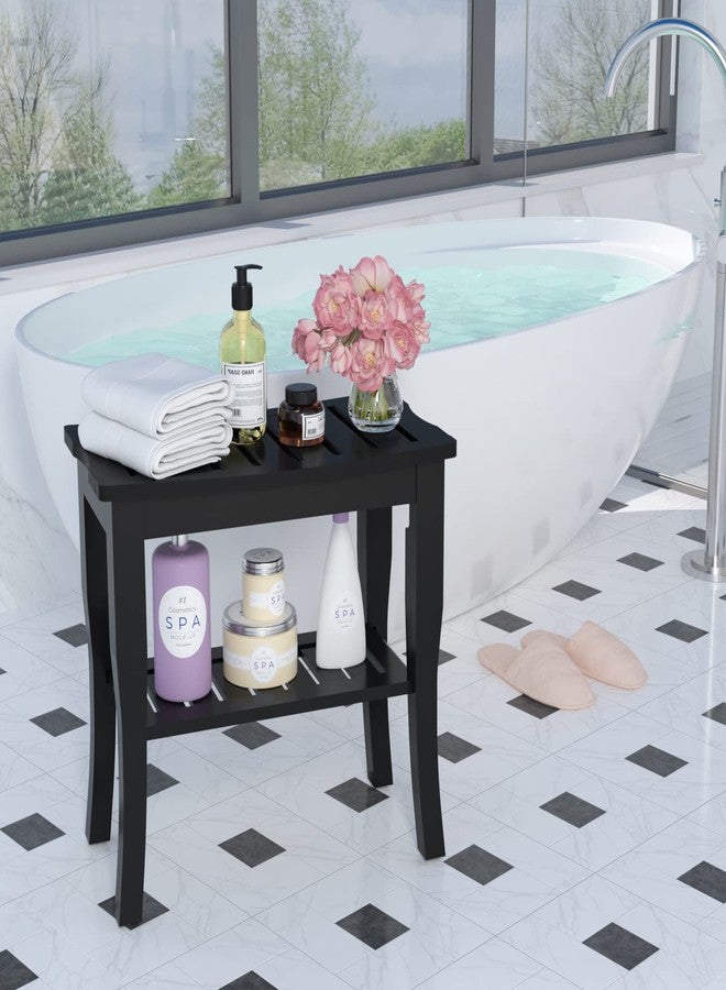 Domax Bamboo Shower Benches for Inside Shower - Bathroom Bench Seat Waterproof Wooden Shower Stool with Storage Shelf for Adults Elderly Seniors Wood Shower Chair for Bathtub or Small Spaces, Black - Image 4