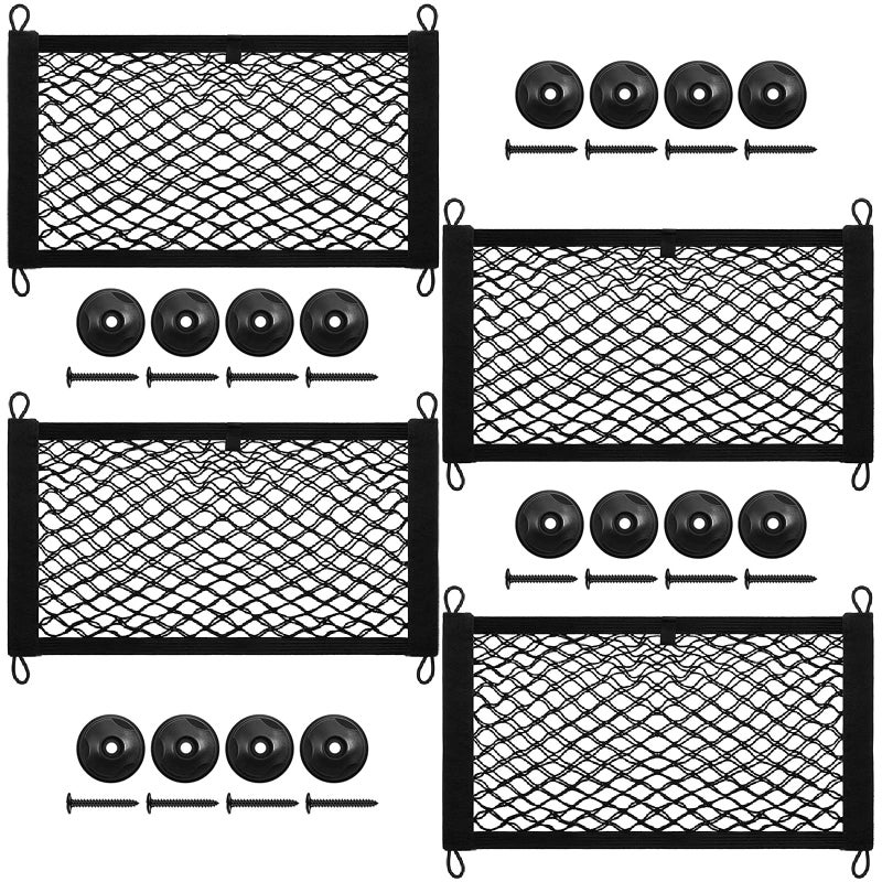 4 Pack Small Cargo Net 177x98 DEDC Large Storage Nets for Campervans Double Layer Elastic Cargo Nets for RV Boats with Mounting Screws Hooks Trunk Storage Net for SUV