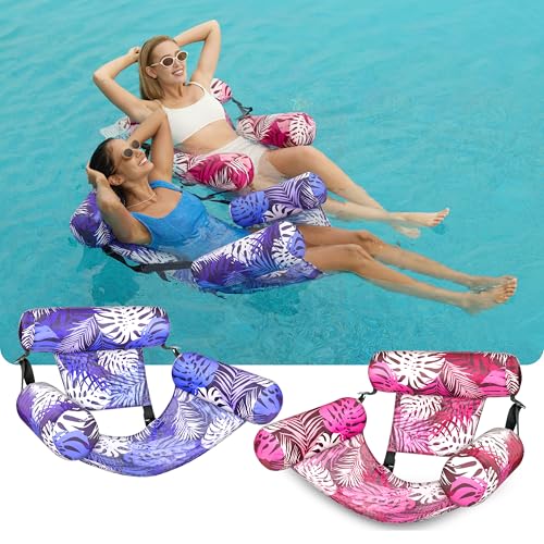 SLOOSH Inflatable Pool Floats Adult2 Packs Floating Lounge ChairsBlow up Pool Noodles for Adult Heavy DutyFloating Chair for Party Summer Water Beach Lake FunTropical LeavesPurplePink - Image 3