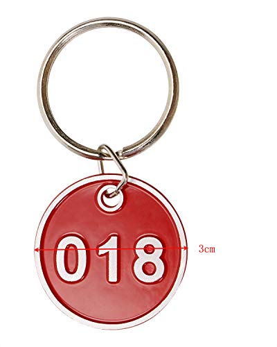 ONLYKXY 1-100 رقم ملون علامات ألومنيوم معدني صعبة للتعريف بعلامات التعليق ملصقات الأمتعة بطاقة الهوية مع حلقات مفصولة لنظام تحديد صندوق المفاتيح المنظم (أحمر) - Image 2