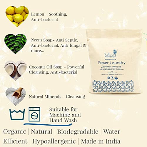 Rustic Art Biodegradable Power Laundry | Enriched With Neem & Lemon | 30-40 Washes per kg | Front & Top Load | Works in Hard Water | 1kg - Image 2