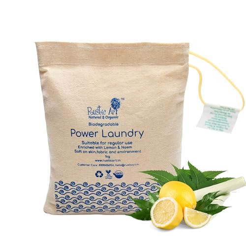 Rustic Art Biodegradable Power Laundry | Enriched With Neem & Lemon | 30-40 Washes per kg | Front & Top Load | Works in Hard Water | 1kg - Image 1