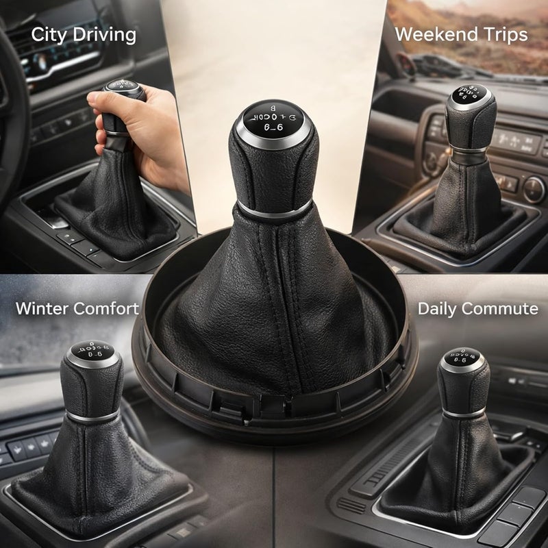 5 Speed Gear Stick Shift Knob with PU Leather Gaiter Boot Cover, Black Replacement for MK2 Roomster - Easy Installation, Durable Material, Comfortable Grip - Image 3