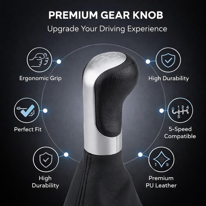 5 Speed Gear Stick Shift Knob with PU Leather Gaiter Boot Cover, Black Replacement for MK2 Roomster - Easy Installation, Durable Material, Comfortable Grip - Image 2