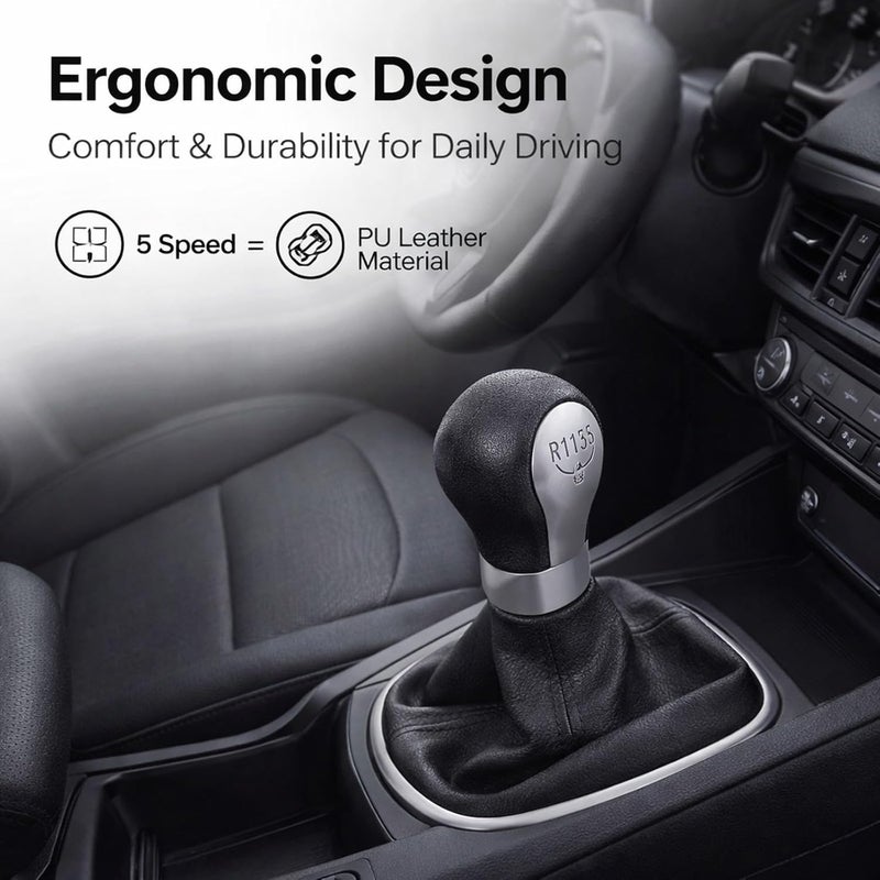 5 Speed Gear Stick Shift Knob with PU Leather Gaiter Boot Cover, Black Replacement for MK2 Roomster - Easy Installation, Durable Material, Comfortable Grip - Image 1