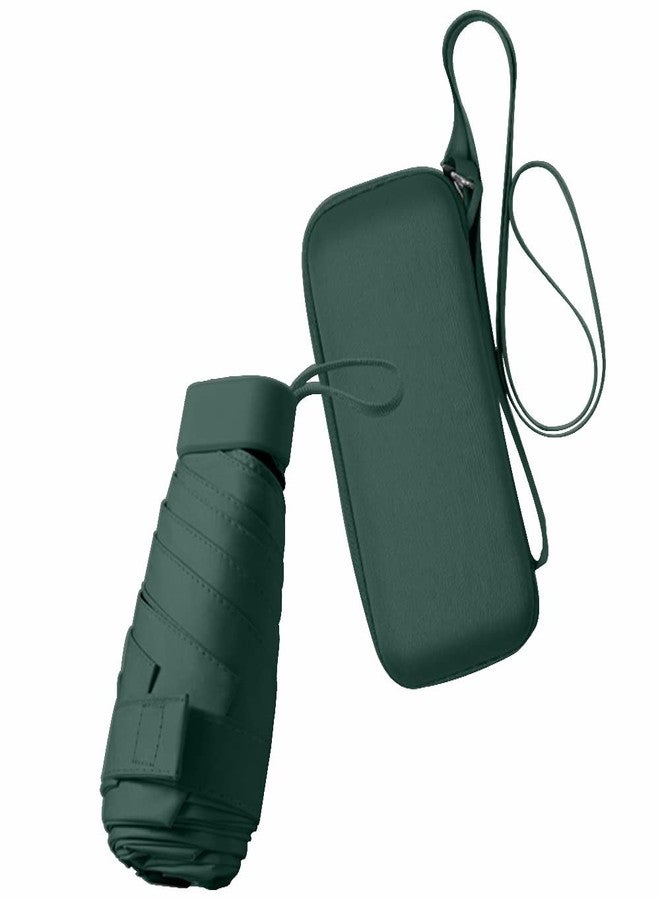 ESUFEIR Mini Travel Sun Umbrella for Purse With Case,Small Compact UV Umbrella Protection Sun,Lightweight Portable Parasol Windproof for Women Men Kids (Dark green) - Image 1