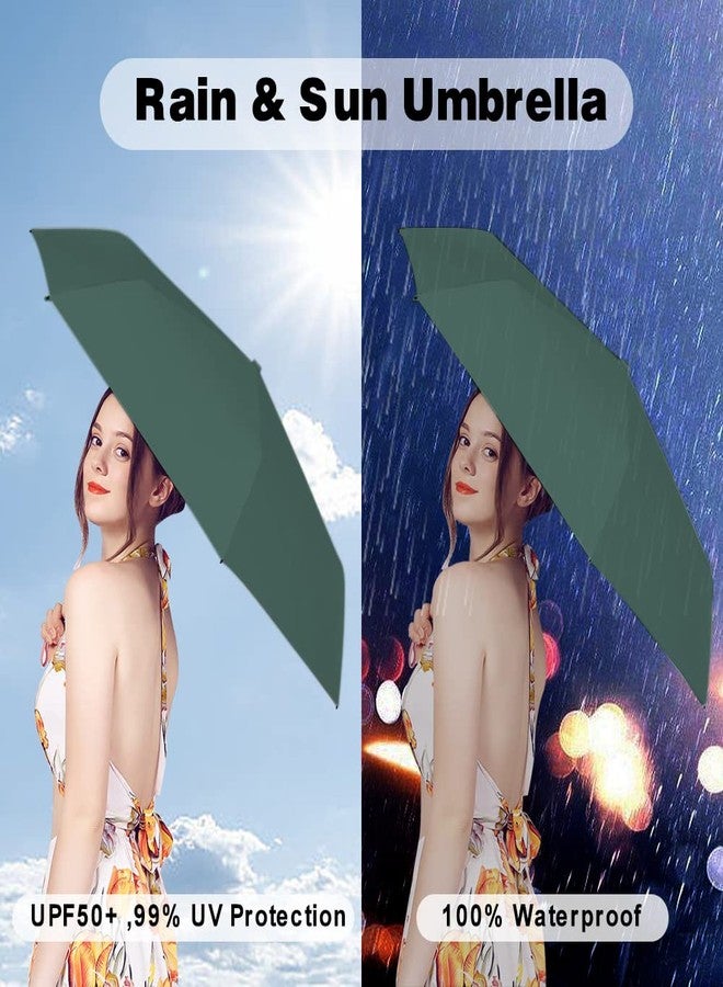 ESUFEIR Mini Travel Sun Umbrella for Purse With Case,Small Compact UV Umbrella Protection Sun,Lightweight Portable Parasol Windproof for Women Men Kids (Dark green) - Image 3
