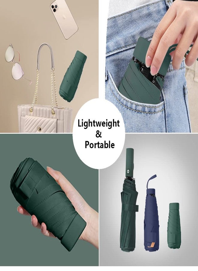 ESUFEIR Mini Travel Sun Umbrella for Purse With Case,Small Compact UV Umbrella Protection Sun,Lightweight Portable Parasol Windproof for Women Men Kids (Dark green) - Image 5