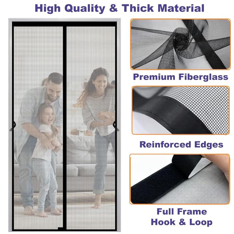 Shuban Shuban Fiberglass Mosquito Net for Door with Stay-Open Buckle (100 cm X 210 Cm, Black) | Auto-Closing Insect Screen Full Frame Hook & Loop for All Door Types  - Image 4