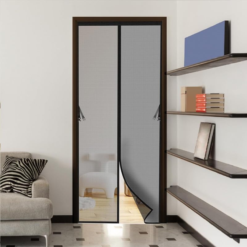 Shuban Shuban Fiberglass Mosquito Net for Door with Stay-Open Buckle (100 cm X 210 Cm, Black) | Auto-Closing Insect Screen Full Frame Hook & Loop for All Door Types  - Image 1