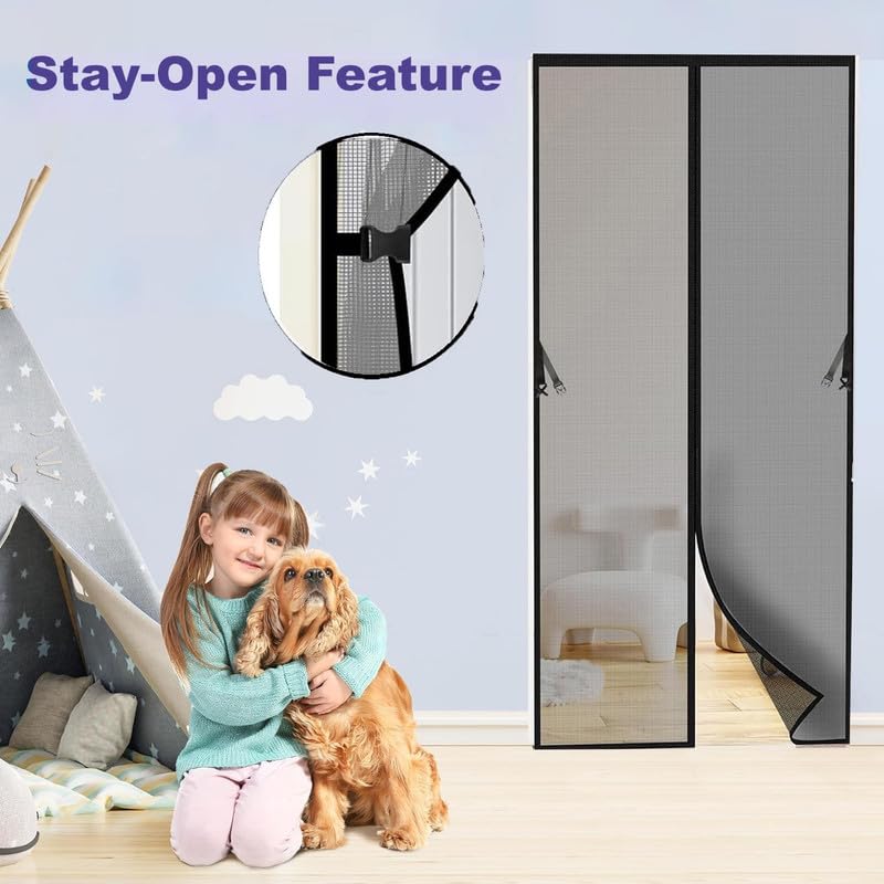 Shuban Shuban Fiberglass Mosquito Net for Door with Stay-Open Buckle (100 cm X 210 Cm, Black) | Auto-Closing Insect Screen Full Frame Hook & Loop for All Door Types  - Image 3