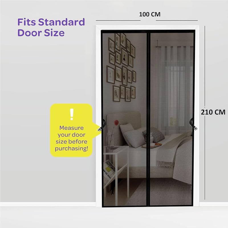 Shuban Shuban Fiberglass Mosquito Net for Door with Stay-Open Buckle (100 cm X 210 Cm, Black) | Auto-Closing Insect Screen Full Frame Hook & Loop for All Door Types  - Image 2