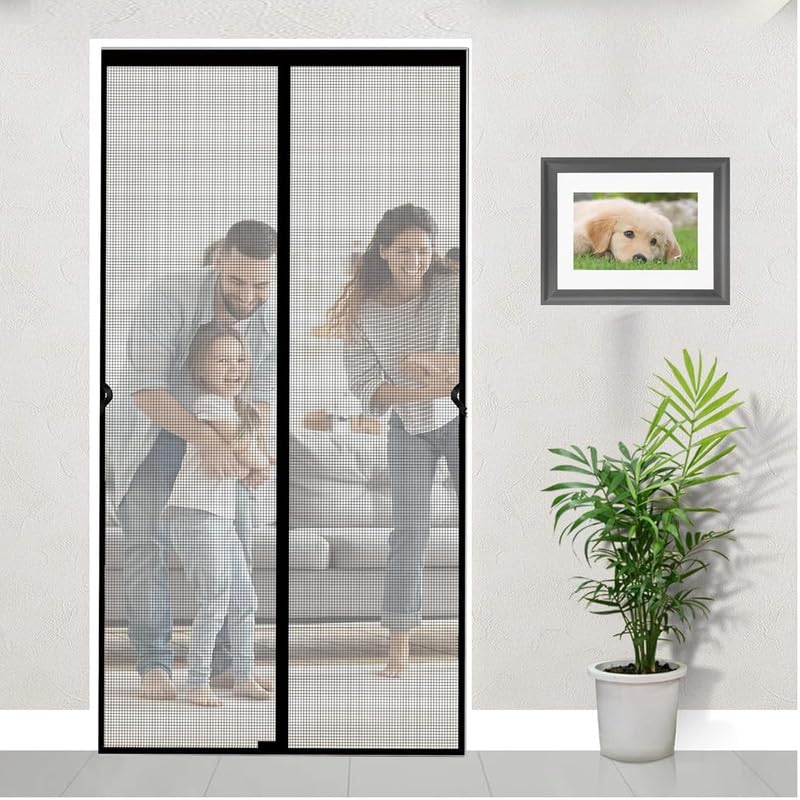 Shuban Shuban Fiberglass Mosquito Net for Door with Stay-Open Buckle (100 cm X 210 Cm, Black) | Auto-Closing Insect Screen Full Frame Hook & Loop for All Door Types  - Image 5