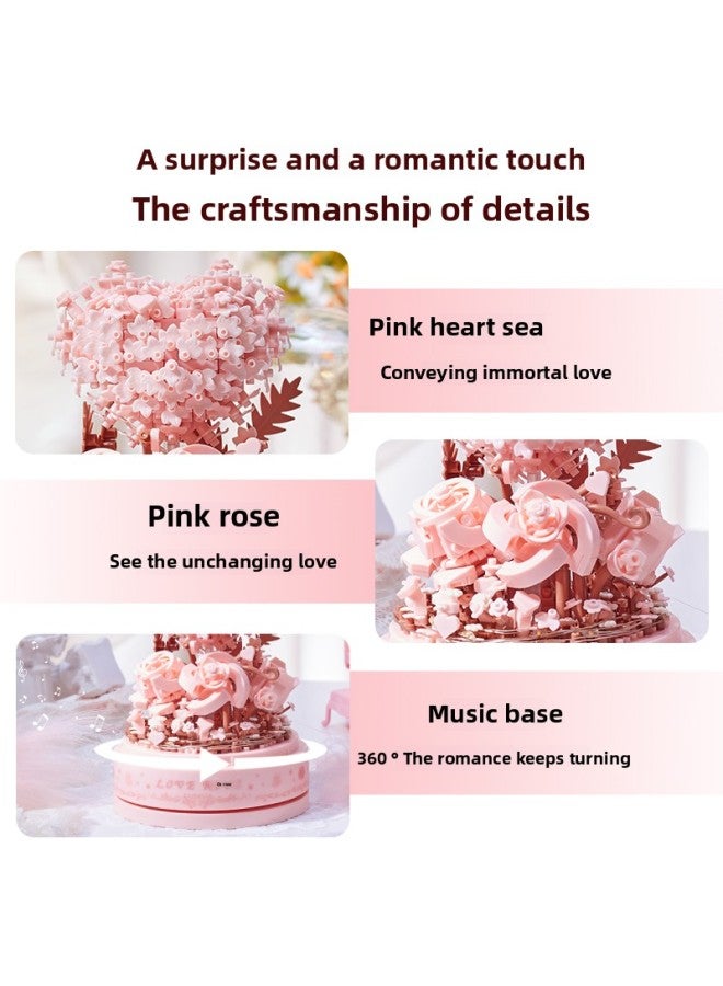 Building Blocks Assembled Flowers Adult Healing Jigsaw Puzzle Tree House Ornaments For Girlfriends Birthday Gifts-Color:Encounter Champagne Rose + Encounter Peony [with Ambient Light + Dust Cover]  - Image 5