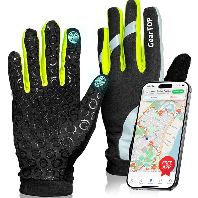 GearTOP Running Gloves for Men & Women, Touchscreen Cold Weather Jogging Gear, Fluorescent Reflective Winter Gloves Visible at Night, Warm Glove Liners for Hiking - Image 1