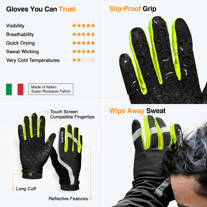 GearTOP Running Gloves for Men & Women, Touchscreen Cold Weather Jogging Gear, Fluorescent Reflective Winter Gloves Visible at Night, Warm Glove Liners for Hiking - Image 2