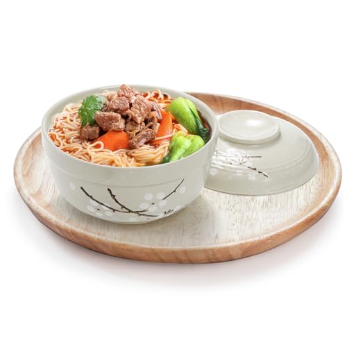 Goaste 2 Pack Ceramic Ramen Noodle Bowl, 27 OZ Big Ramen Bowl with Lid, Japanese Hand-Painted Ceramic Tableware, Durable Floral Soup Bowl for Noodles, Porridge, Rice, Dishwasher Safe(Pink, Cyan Blue) - Image 3