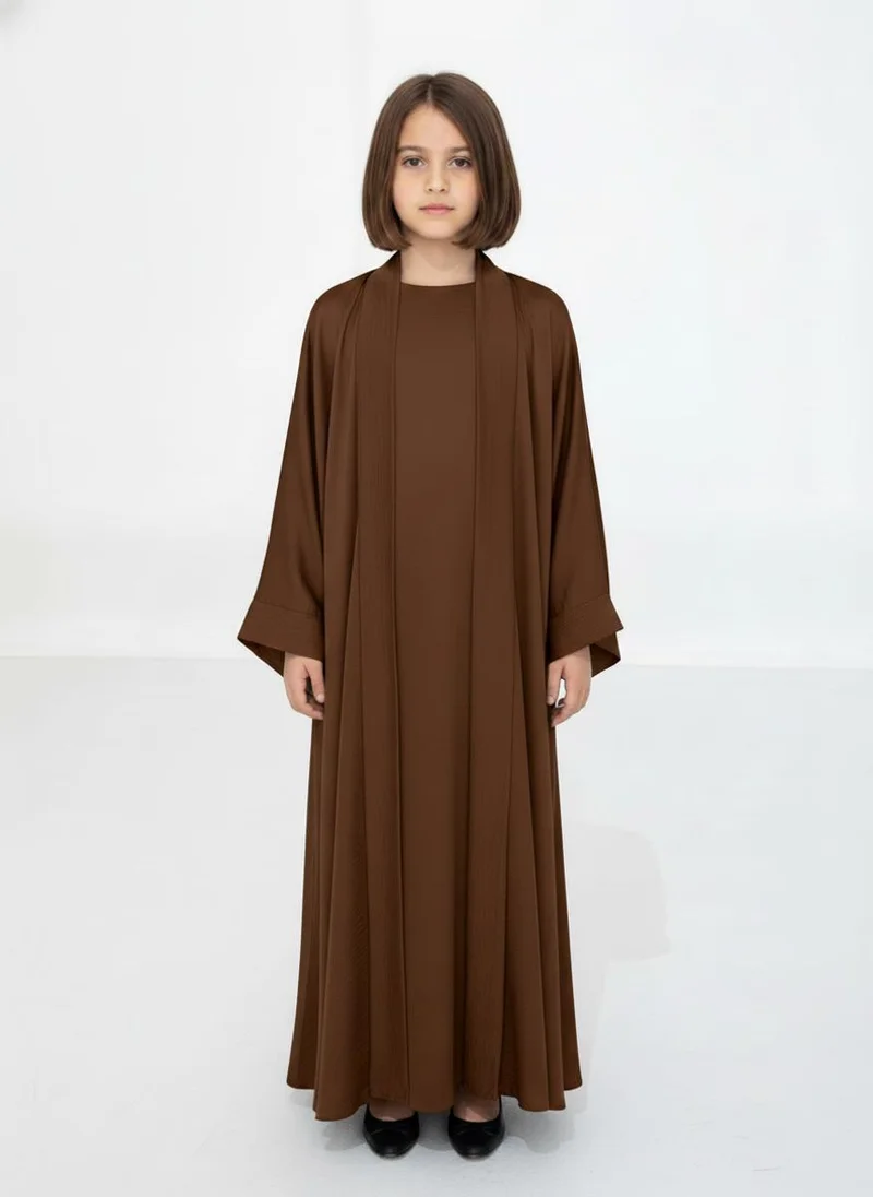 MSquare Fashion Brown Premium 3-Piece Kids Abaya Set  Lightweight Harir Maqsood Modest Wear for Girls