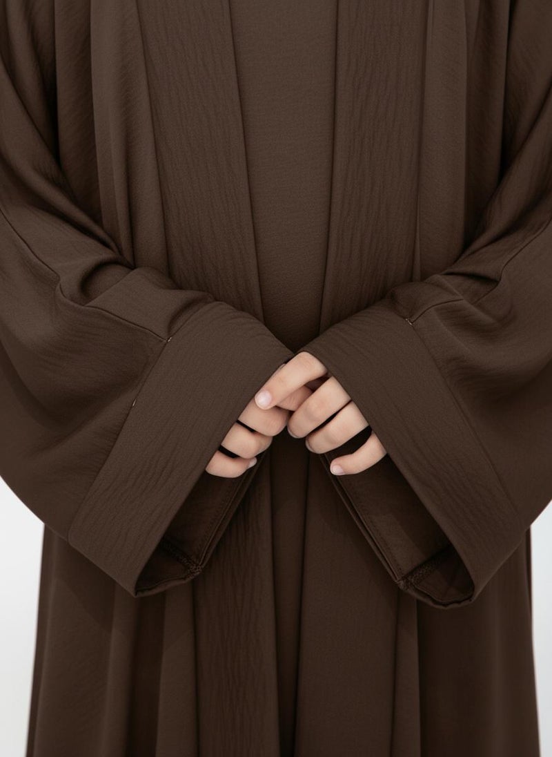 MSquare Fashion Brown Premium 3-Piece Kids Abaya Set  Lightweight Harir Maqsood Modest Wear for Girls - Image 4