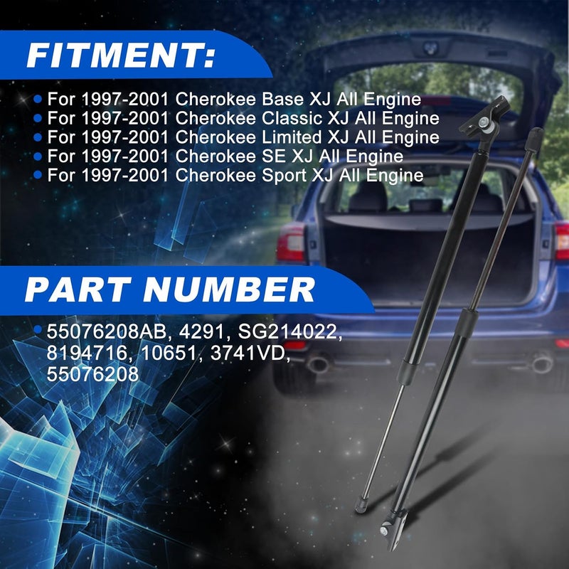 cycwer Rear Hatch Lift Shocks 4291 Compatible with 1997-2001 Cherokee XJ Sport Utility Tailgate Liftgate Hatch Lift Supports, Replaces SG214022 55076208AB 8194716 10651 3741VD 55076208, Pack of 2 Flexible anti-break - Image 2