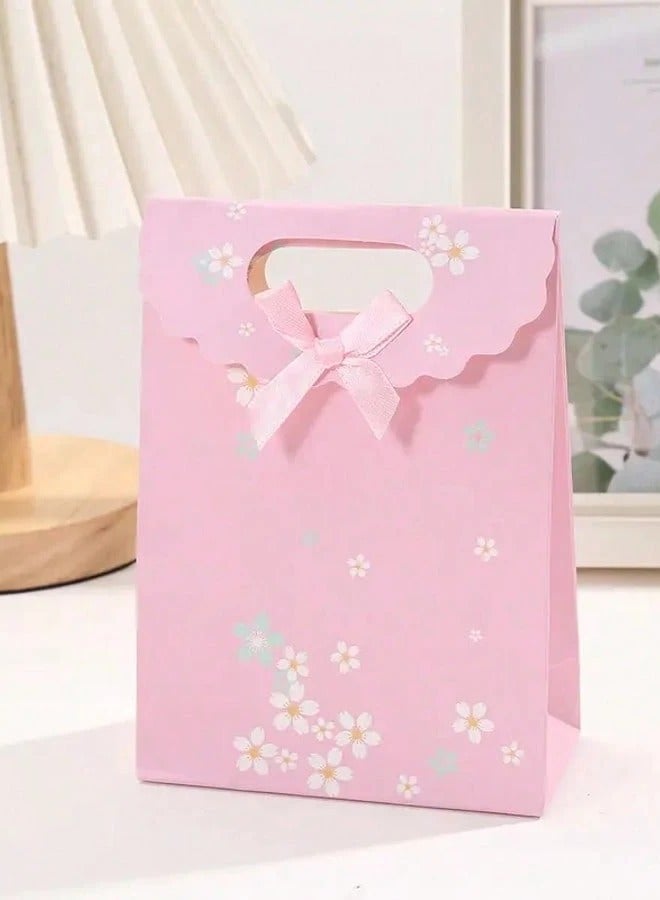 6 Pcs Pink Paper Gift Bags with Bow – Elegant Gift and Giveaway Bags for Parties, Birthdays, and Weddings - Image 1